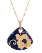 18k Rose Gold Enamel & Diamond Fan Pendant Necklace
