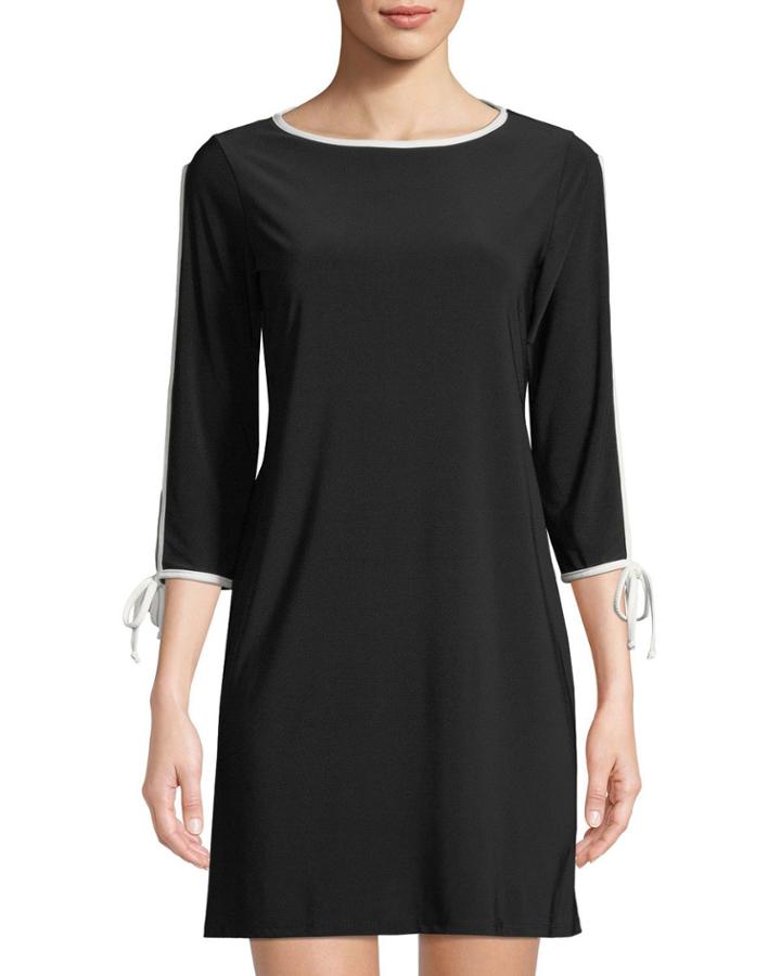 Split-sleeve Piped A-line Dress