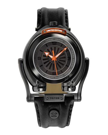 Men's Automatic Triton Leather Strap Watch, Black