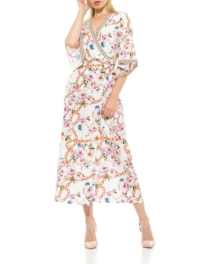 Kaylee Printed Kimono-sleeve Wrap Dress