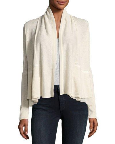 Chiffon-panel Open-front Cardigan, Beige