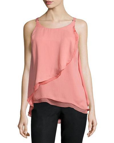 Sleeveless Flounce-draped Top, Blush
