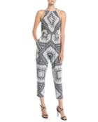 Halter-neck Cropped Printed Jumpsuit