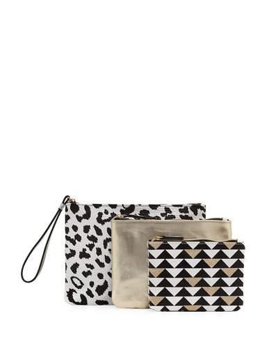Triple Travel Pouch Set, Black/white/multi
