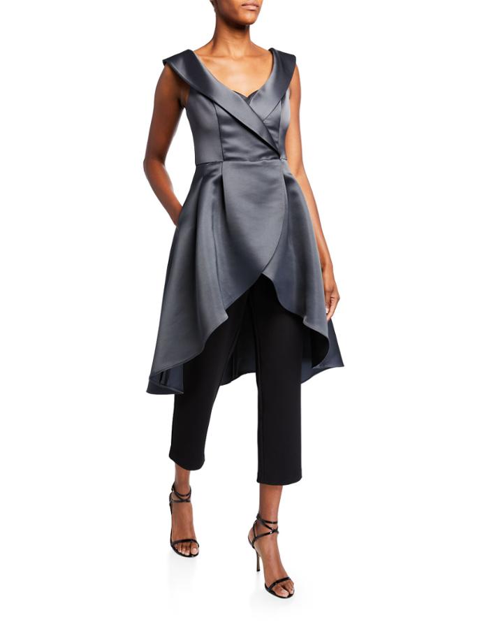 Portrait Collar High-low Mikado Overlay Jumpsuit