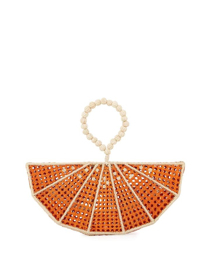 Raffia Orange Wedge Clutch Bag