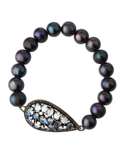Diamond & Smooth Agate Stretch Bead Bracelet
