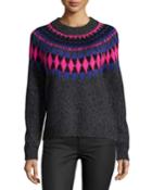 Milly Fair Isle Crewneck Sweater, Violet/fuchsia, Women's, Size: Medium, Violet/fuc