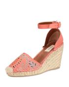 Embroidered Wedge Espadrille, Coral