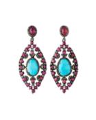 Glass Ruby And Turquoise-drop Earrings