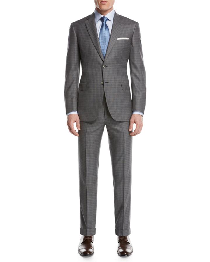 Super 160s Wool Box-check Two-piece Suit,
