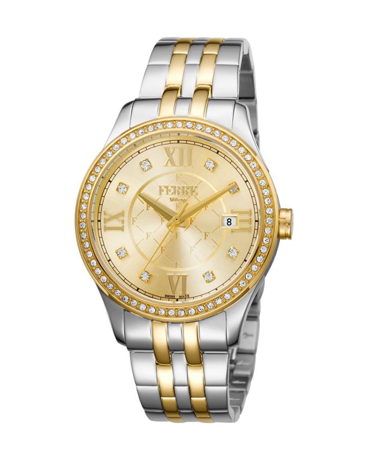 Women's 36mm Stainless Steel Three-hand Date Glitz Watch With Bracelet, Golden/steel