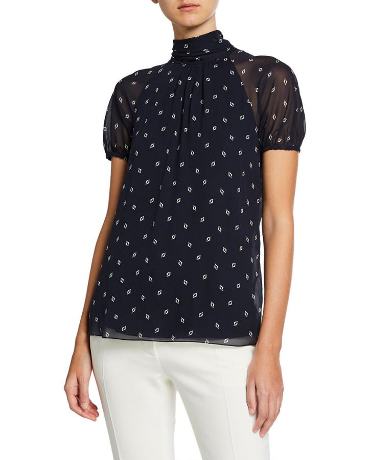 Short-sleeve Diamante-print Georgette Blouse