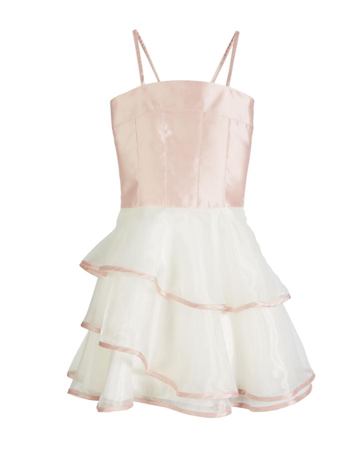Addison Spaghetti Strap Matte Sateen & Organza Dress,