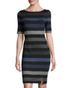 Aviva Striped Sheath Dress, Black Combo