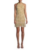 Rayna Floral Embroidered Mini Halter Cocktail Dress
