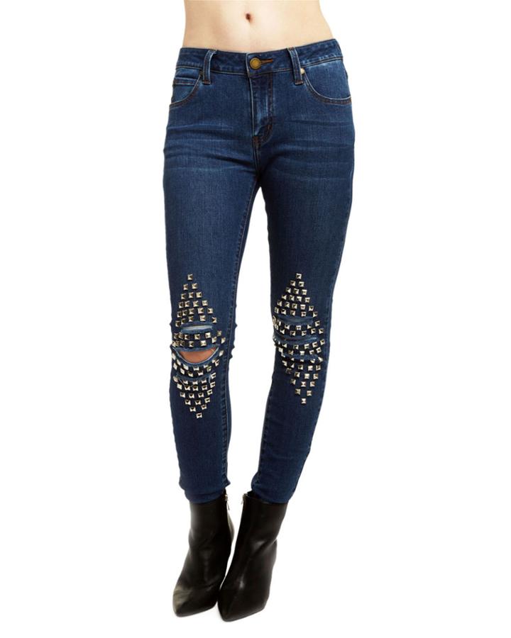 Studded Slit-knee Jeans