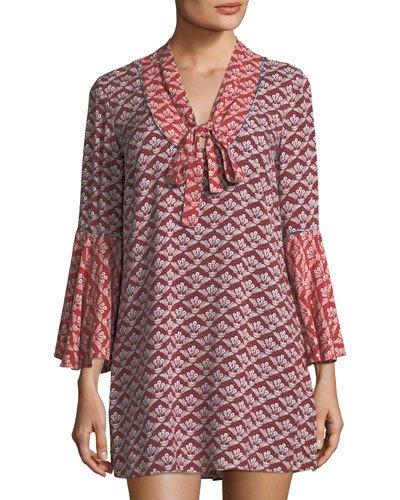 Lawrence Floral Folk Dress, Red/multi