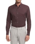 Grid-check Cotton Shirt, Burgundy/white