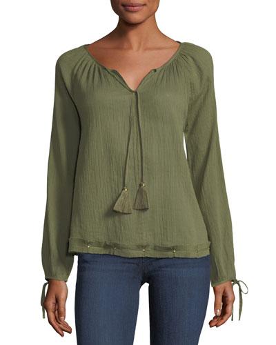 Long-sleeve Cotton Peasant Blouse
