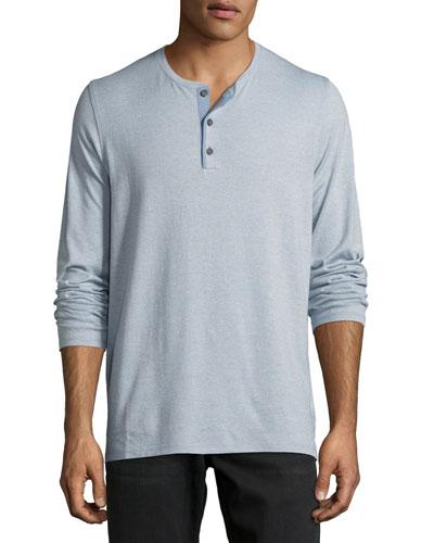 Mouline Long-sleeve Henley Shirt, Infinity Blue
