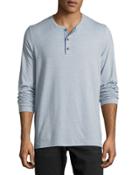 Mouline Long-sleeve Henley Shirt, Infinity Blue
