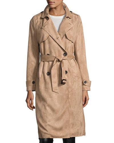 Faux-suede Trench Coat, Beige