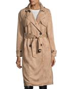 Faux-suede Trench Coat, Beige