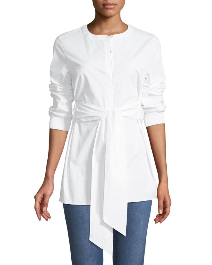 Cotton Stretch Poplin Button-down Blouse