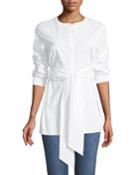 Cotton Stretch Poplin Button-down Blouse