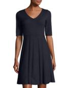 Jersey Half-sleeve V-neck Fit-and-flare Dress