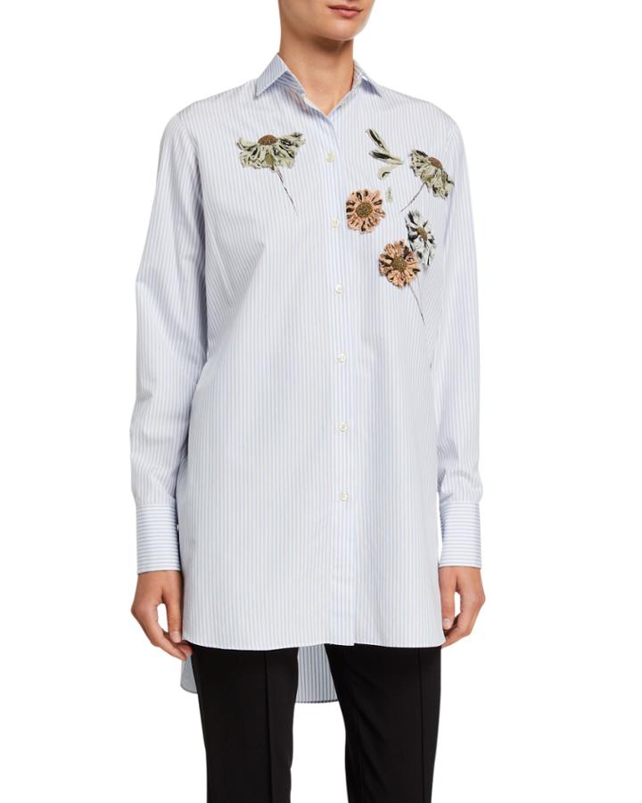 Floral Applique Stripe Button Down