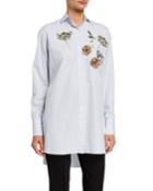Floral Applique Stripe Button Down