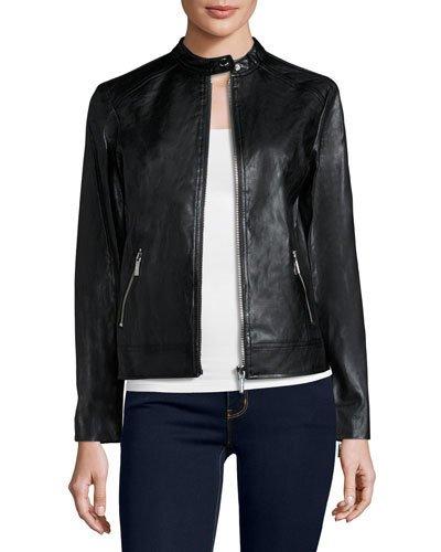 Faux-leather Moto Jacket, Black