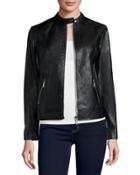 Faux-leather Moto Jacket, Black