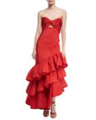 Spicy Margarita Strapless Bustier Ruffle Tiered Silk Faille Evening Dress