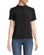Mock-neck Lace-trimmed Short-sleeve Blouse
