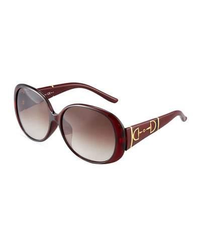 Oversized Round Plastic Sunglasses W/ Horsebit Temples, Red