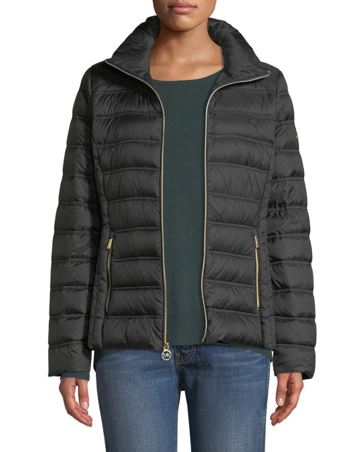Short Packable Puffer Jacket With Removable Hood