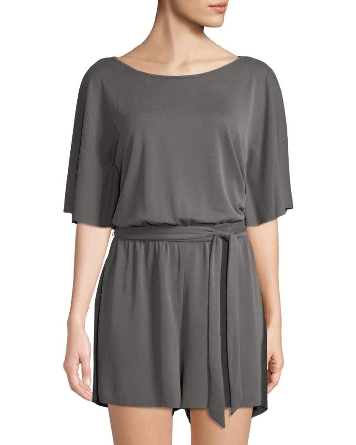Sueded-piqu&eacute; Tie-waist Romper