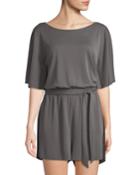 Sueded-piqu&eacute; Tie-waist Romper