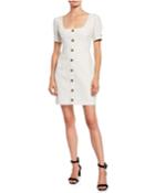 Spot Button-front Linen-blend Dress