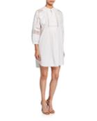 Embroidered Bishop-sleeve Tunic Dress