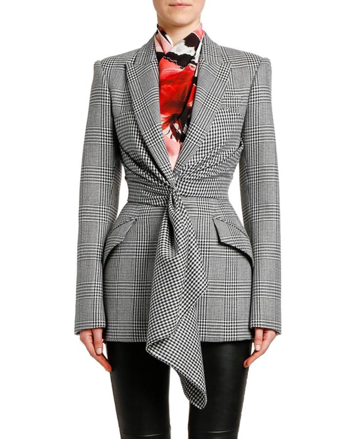 Wrapped-waist Prince Of Wale Blazer Jacket