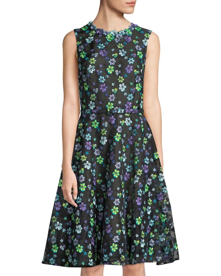 Floral Sleeveless Dress W/ Belted Waist