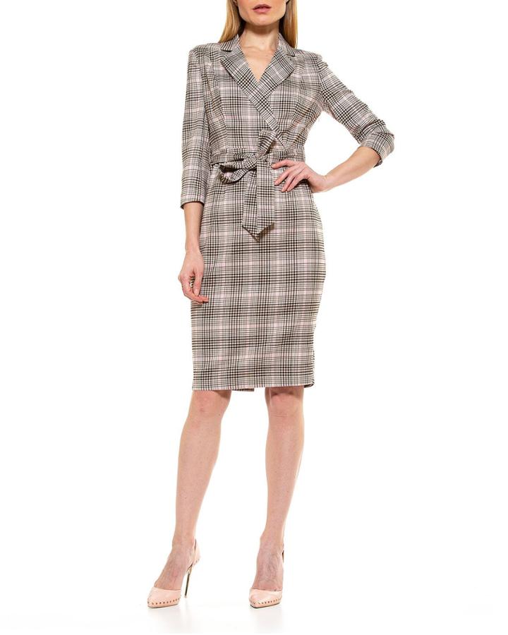 Jacqueline Plaid 6/4-sleeve Belted