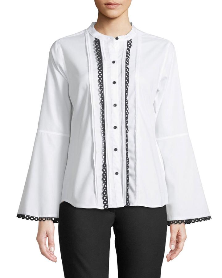Crochet-loop Button-front Blouse