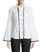 Crochet-loop Button-front Blouse