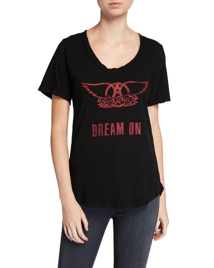 Aerosmith Dream On Frayed-edge Scoop-neck Graphic Tee