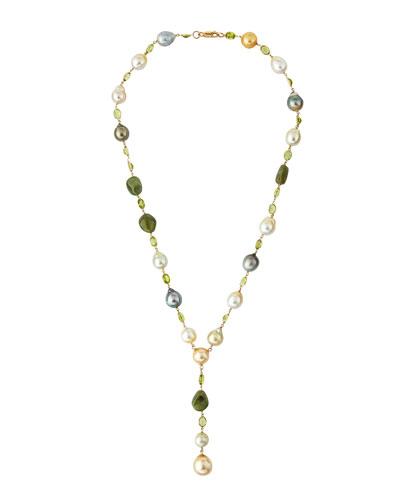 South Sea & Tahitian Pearl Y-drop Necklace W/ Peridot &